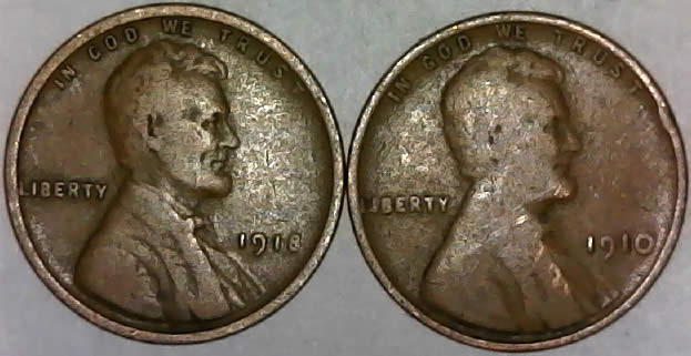 1918-P-Lincoln-Wheat-Cent-And-1910-P-Lincoln-Wheat-Cent-Found-In-Same-Roll!
